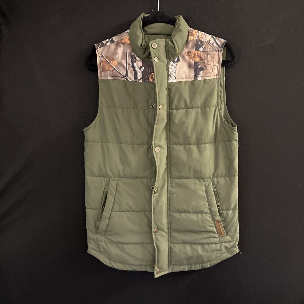 Legendary Whitetails S/M Puffer Best Green Camo Vest Full Zip Hunting Outdoor